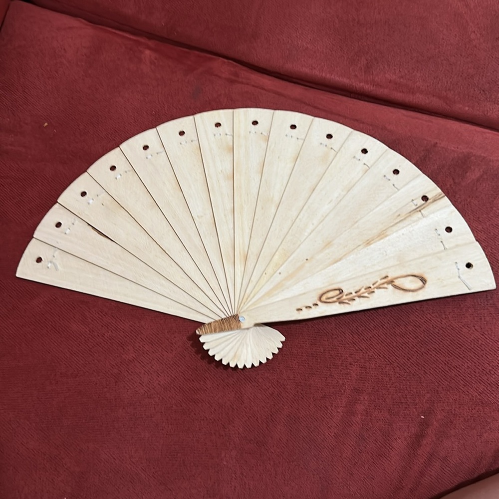 Handcrafted Wooden Fan with Floral Design Bahamas - Picture 4 of 5